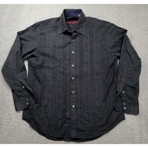 Robert Graham Men's L Dress Shirt Black Floral Lace Embroidered Flip Cuff